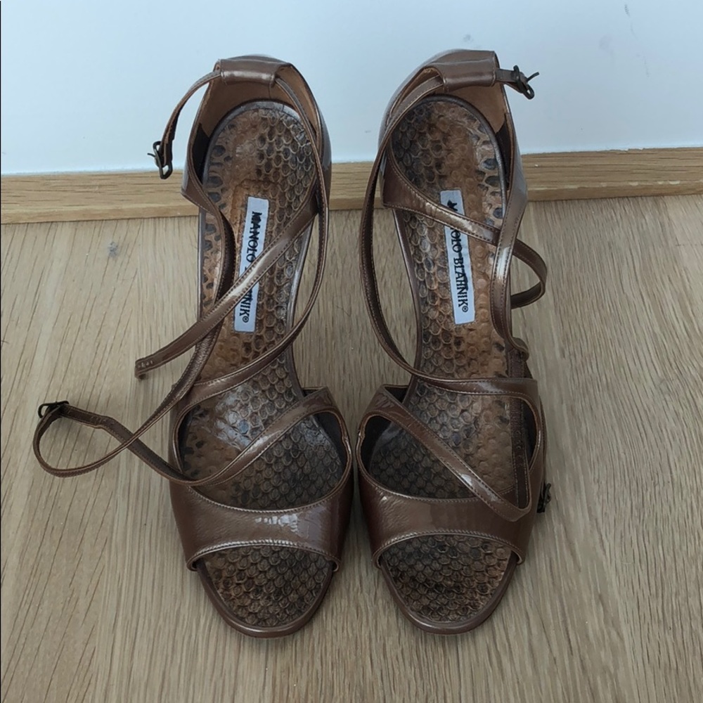 Manila Blahnik Strappy bronze sandal 40
